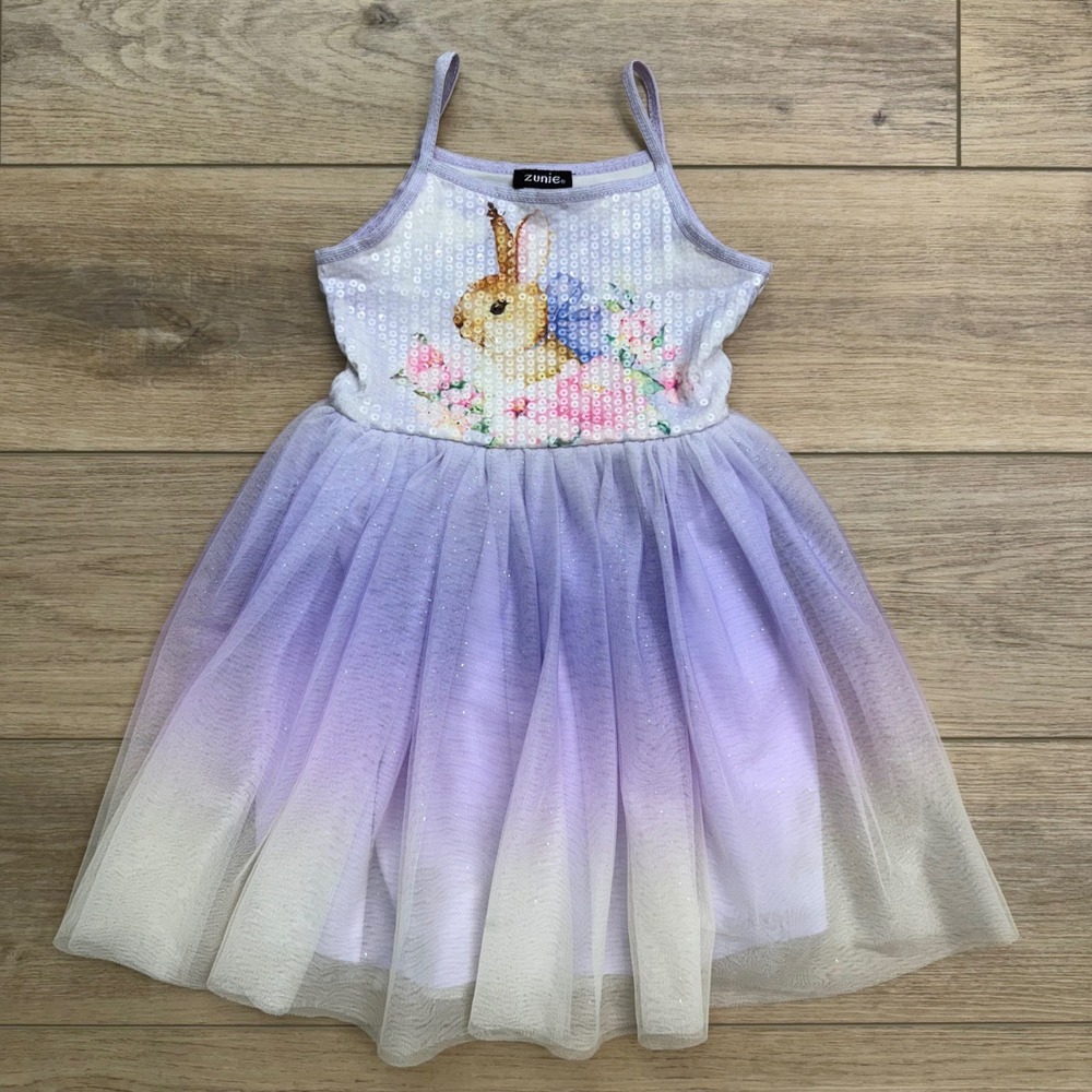 Zunie Girls Purple Ombre Tutu Dress Sequin Bunny Easter‎ Spring Size 5 ADORABLE!